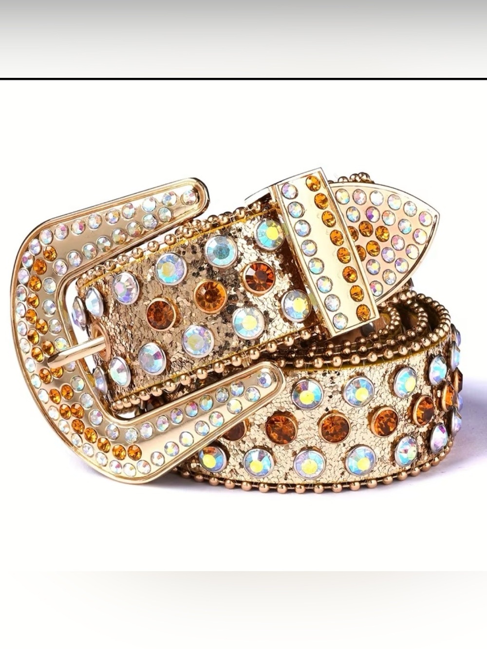 Gold Jeweled Women's Belt with Multicolor Crystals